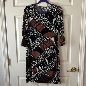Chico’s Travelers‎ Abstract Animal Print Slinky Knit Dress, Sz 0.5P (S/6P)